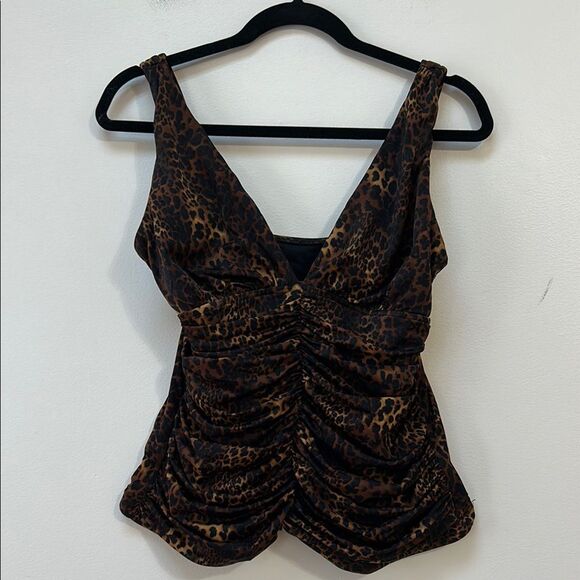 Miraclesuit Leopard Animal Print‎ Women's Swim Top Tankini Size 12 Shaping - Picture 1 of 4